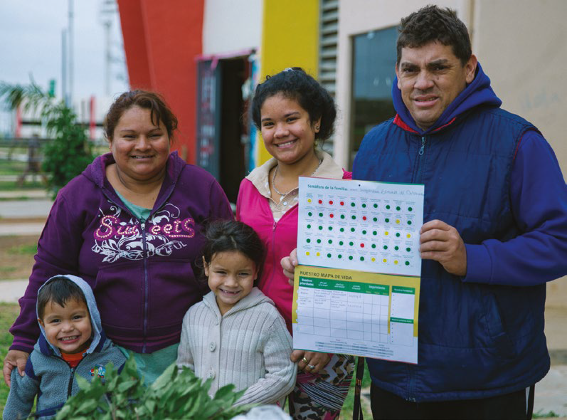 Familia con su Semáforo de Eliminación de Pobreza